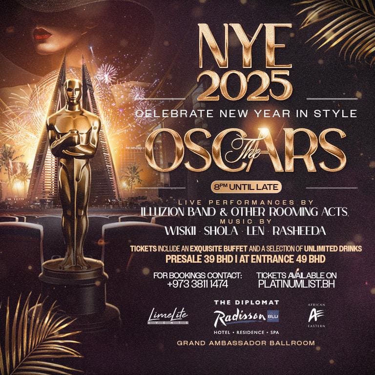 Oscars Night at The Diplomat Radisson Blu Hotel, Residence & Spa – New Years Eve Events Bahrain Mega Deals Best Online Shopping Deals and Discounts in Bahrain, GCC