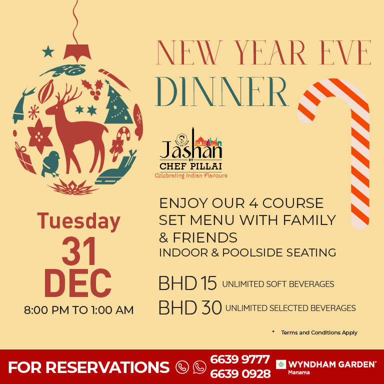 New Year’s Eve Dinner at Jashan by Chef Pillai – Christmas Events Bahrain Mega Deals Best Online Shopping Deals and Discounts in Bahrain, GCC