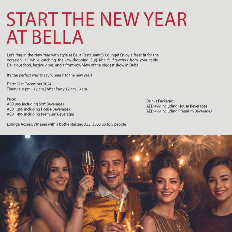 New Year’s Eve Party at Bella Restaurant in Dubai – New Years Eve Events Bahrain Mega Deals Best Online Shopping Deals and Discounts in Bahrain, GCC